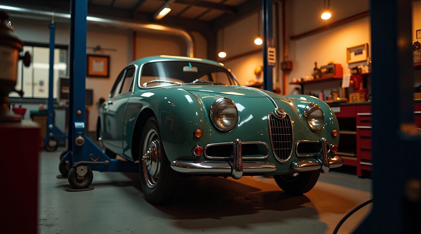 Retro auto restaureerimise töötuba koos käsitsi restaureeritud autoga